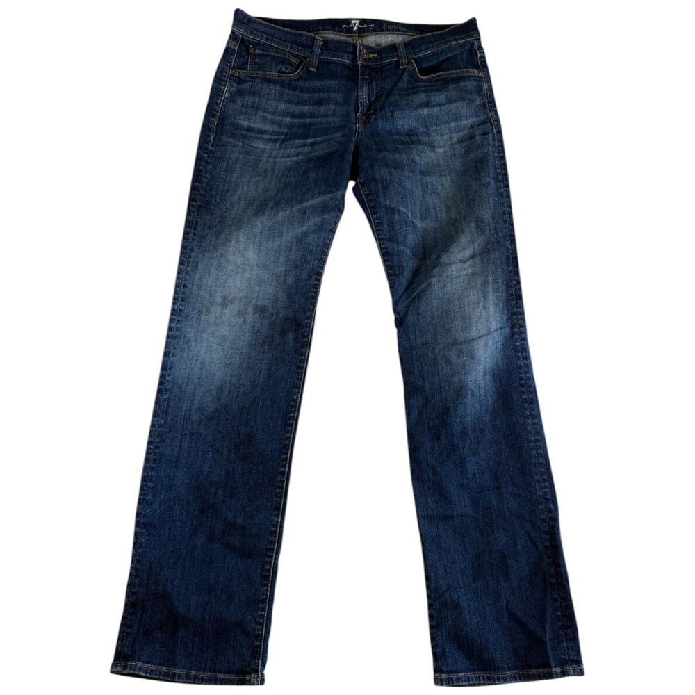 7 For All Mankind Carsen Relaxed Straight Leg Jeans Mens 34 Blue Denim Dark Wash